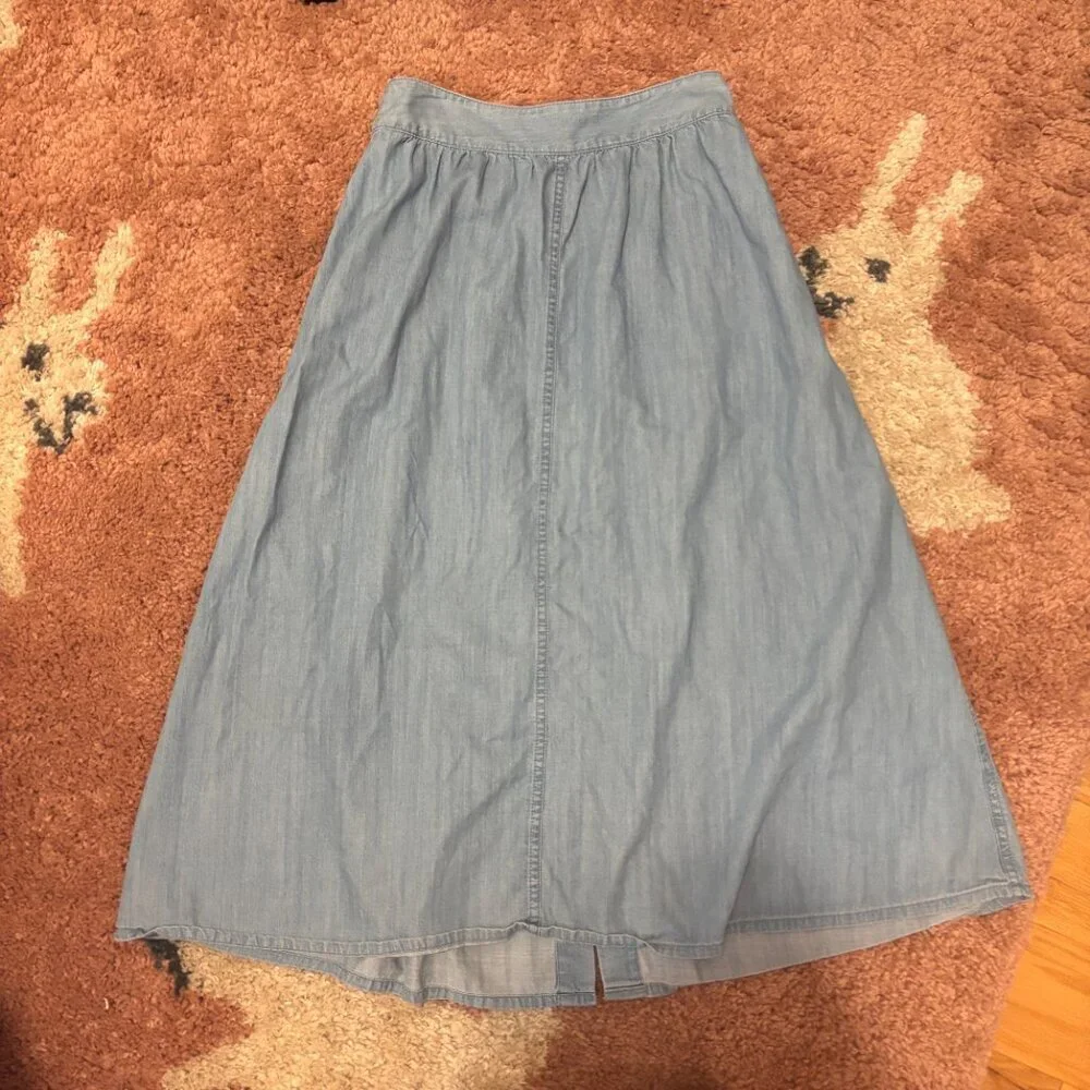 Madewell Chambray Patio Button-Front Midi Skirt Weatherly Wash Womens Sz 0 - Picture 8 of 8